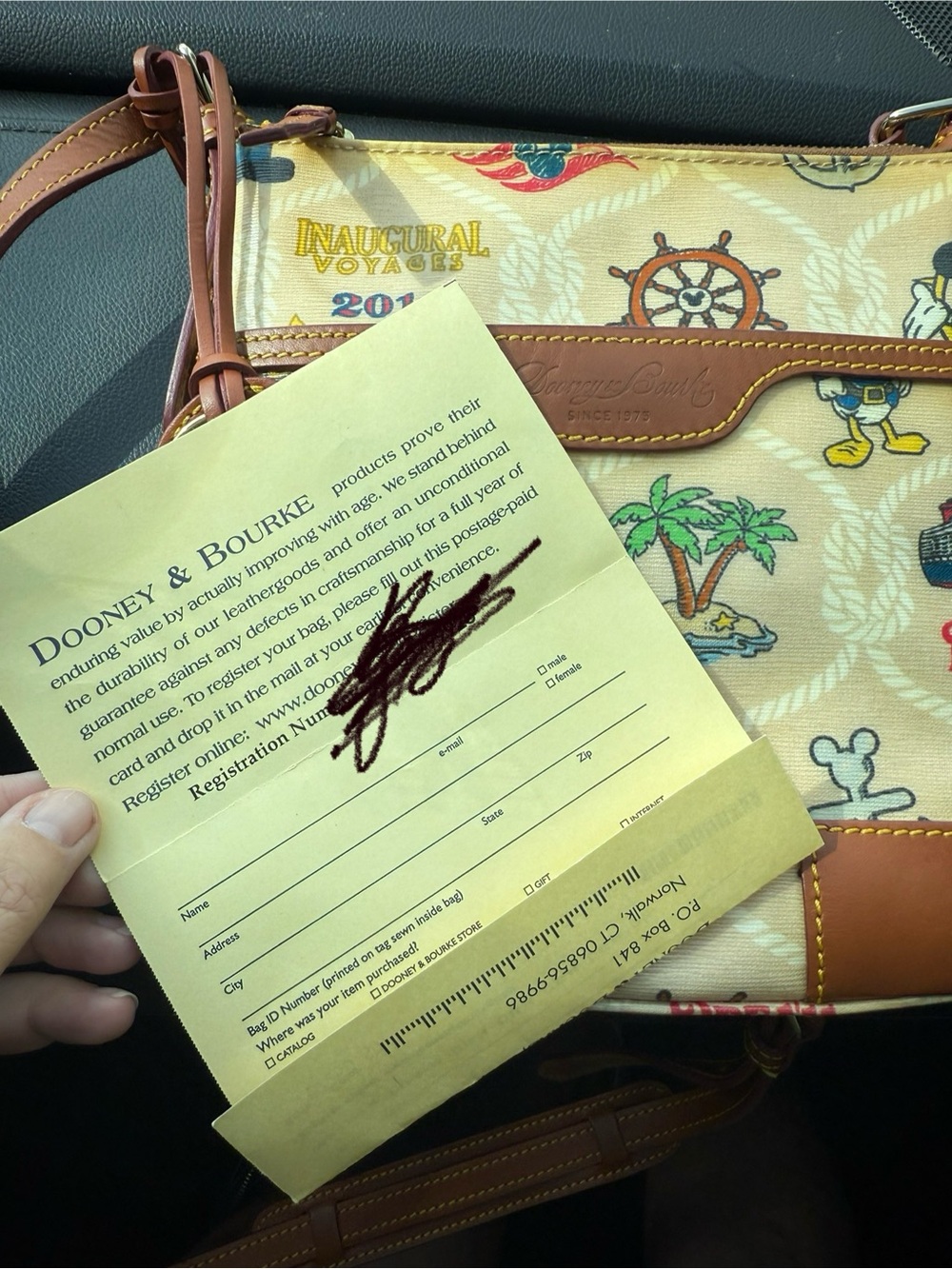 Dooney & Bourke Cream & Brown Disney Cruise Crossbody with Nautical Print - Picture 2 of 4